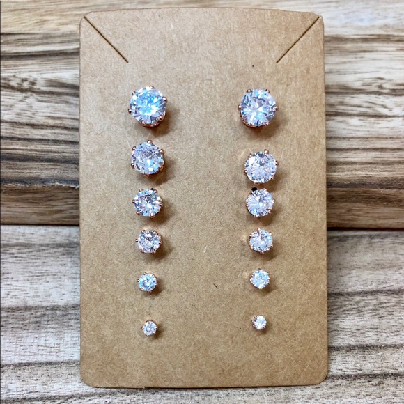 18K Rose Gold Plated CZ Stud Earrings 8MM - Picture 3 of 8